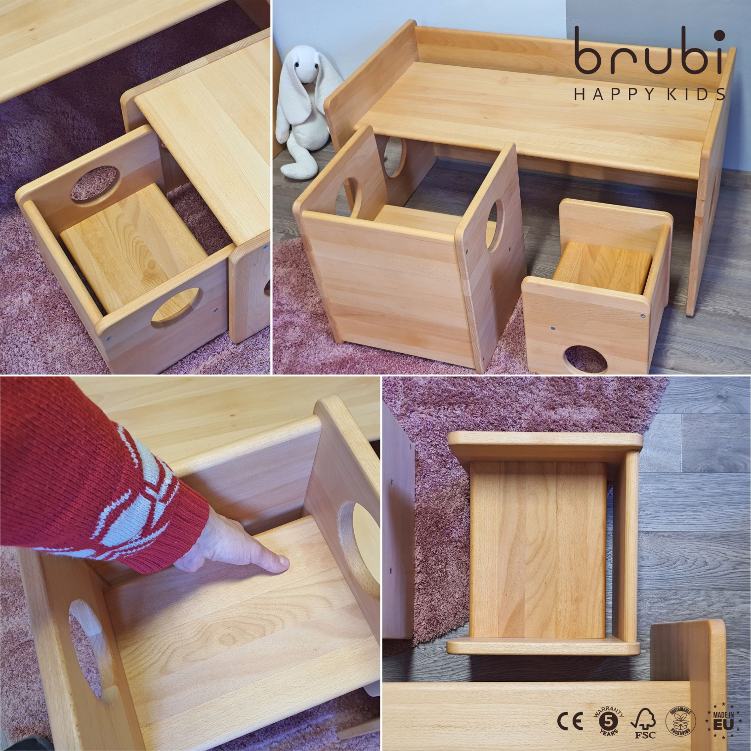Montessori chair and table CUBE details with hole