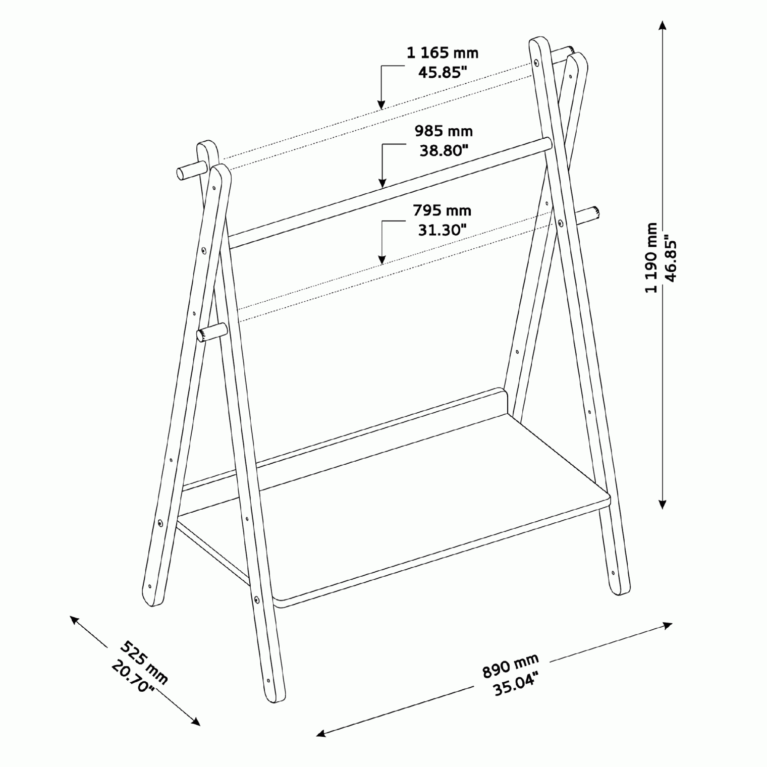 X coat RACK brubi positions and dimensions
