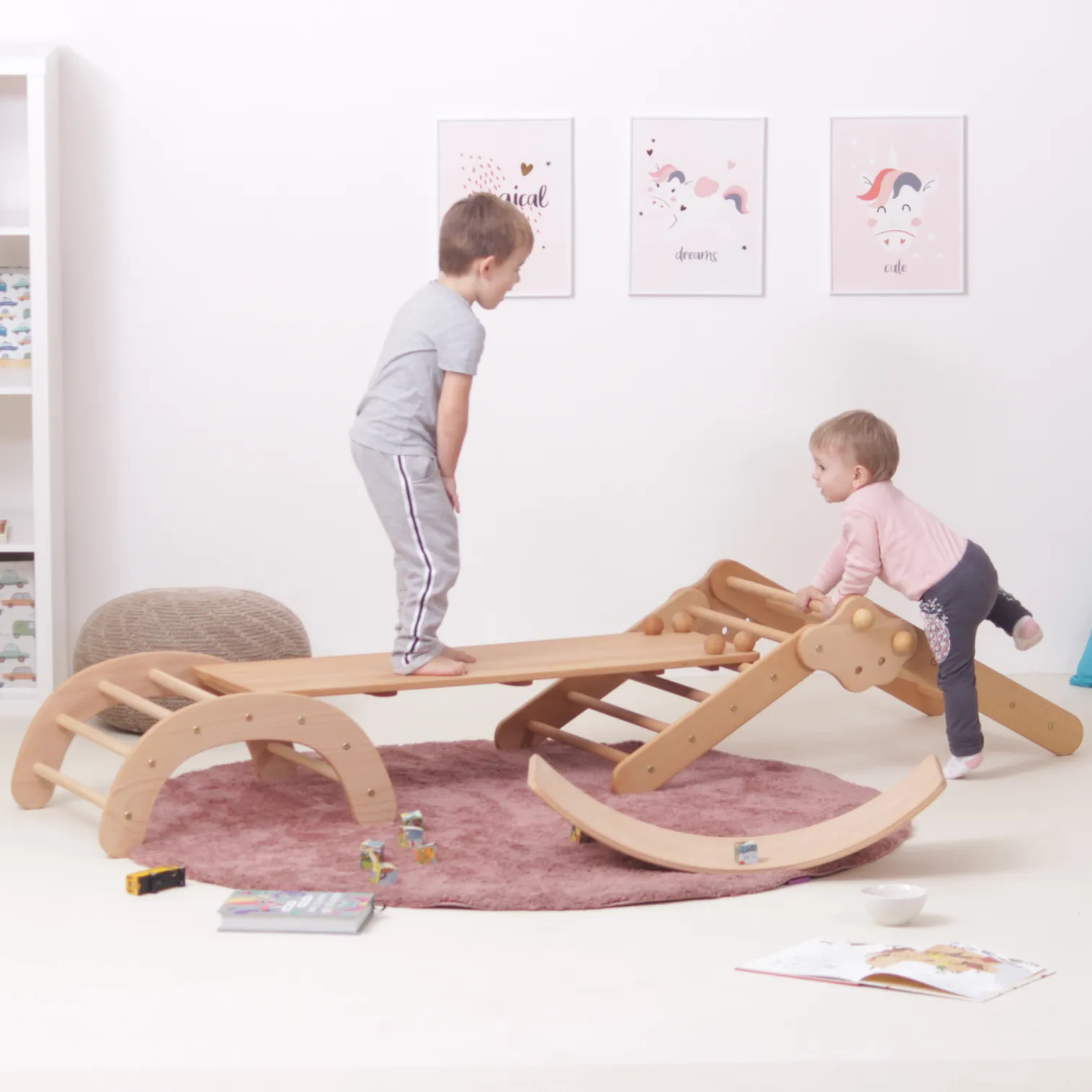 Baby Climbing triangle + Stone/Sliding Ramp + Baby Climbing Arch + Balance Board
