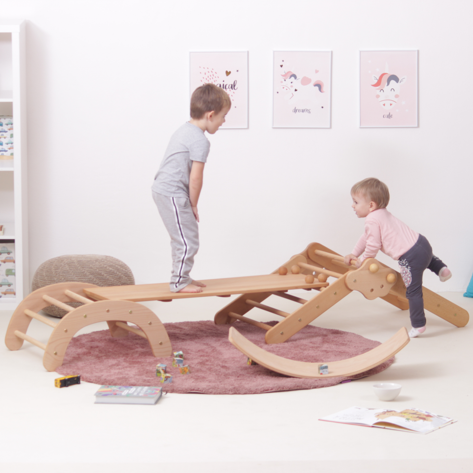 Baby Climbing triangle + Stone/Sliding Ramp + Baby Climbing Arch + Balance Board