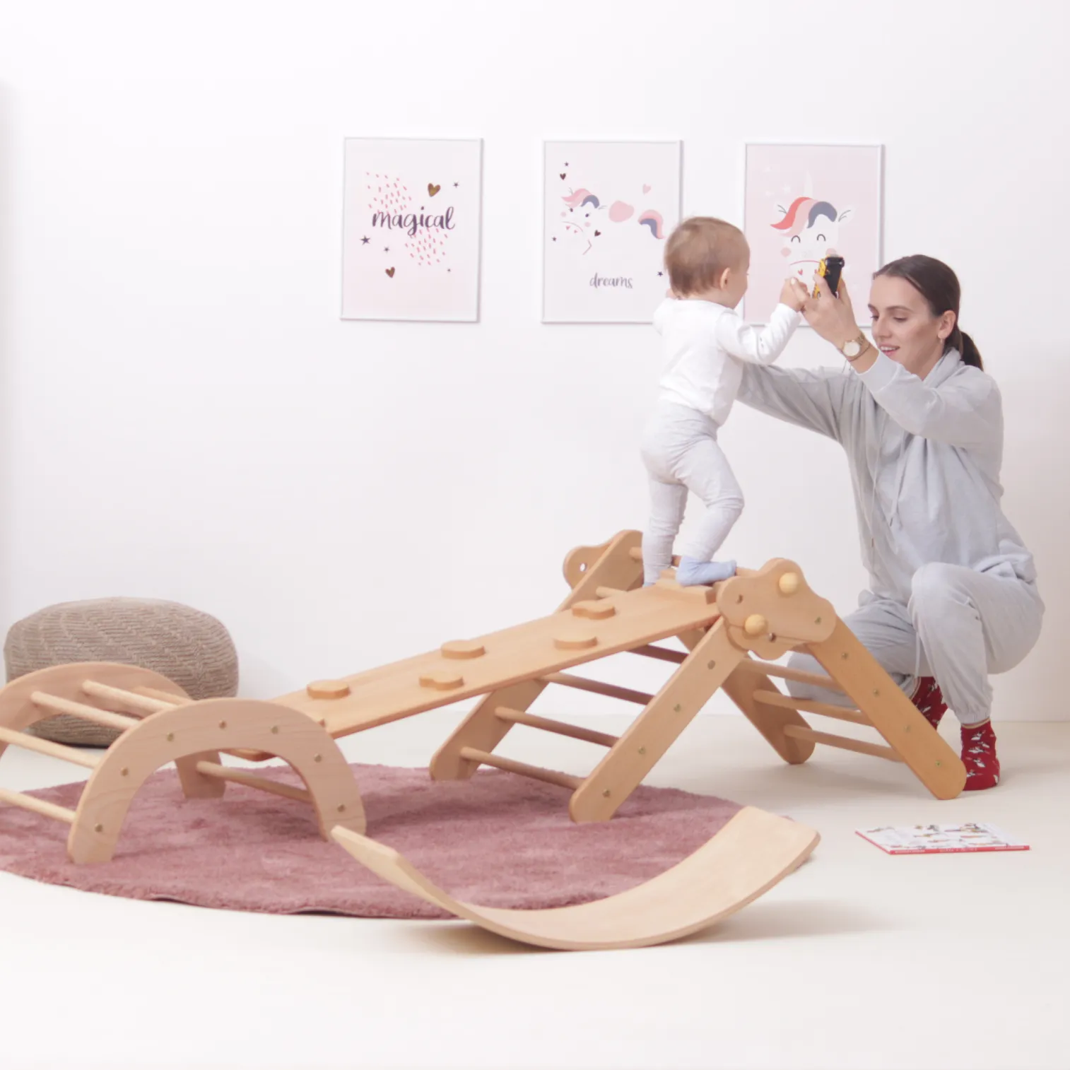 BABY SET of 4: Baby Climbing Triangle + Ramp + Baby Climbing Arch + Balance Board