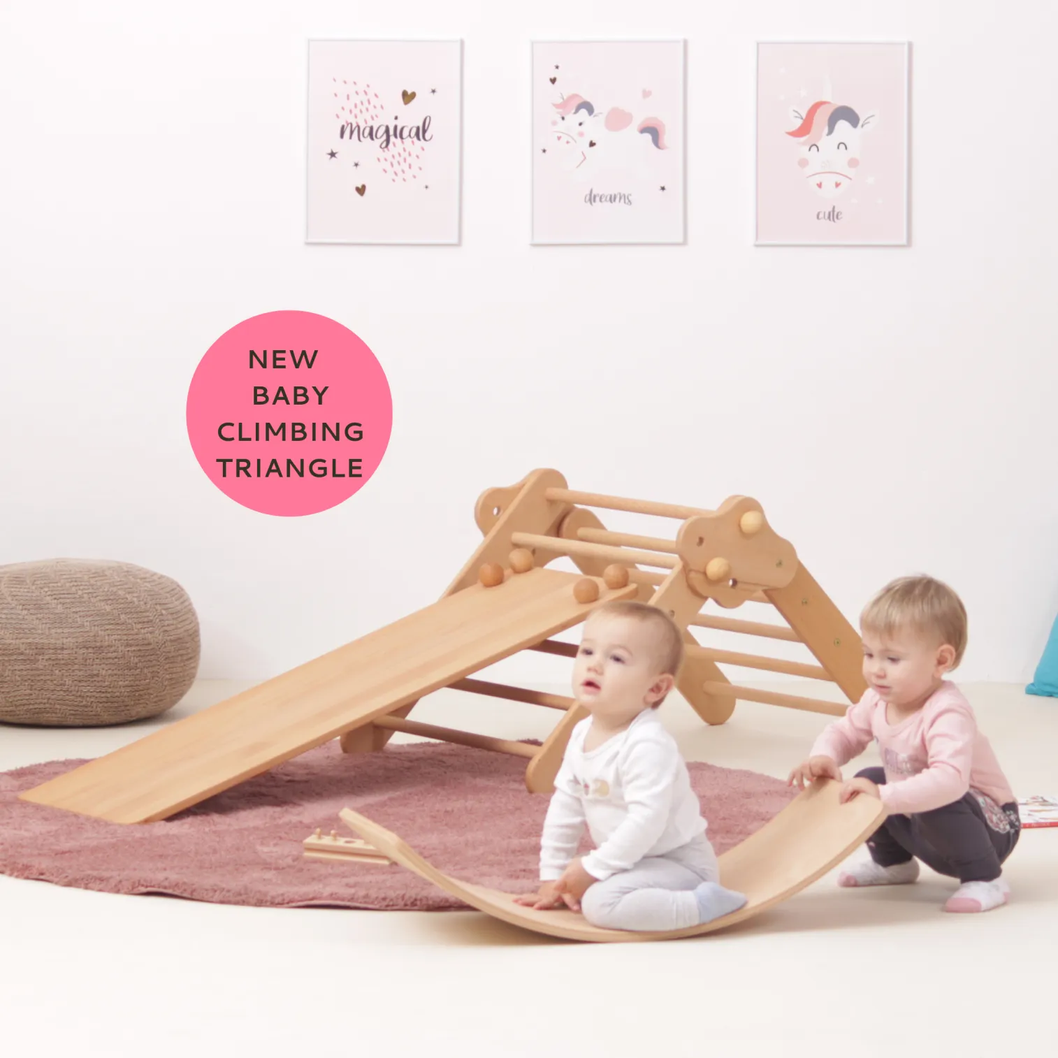 BABY SET of 4: Baby Climbing Triangle + Ramp + Baby Climbing Arch + Balance Board