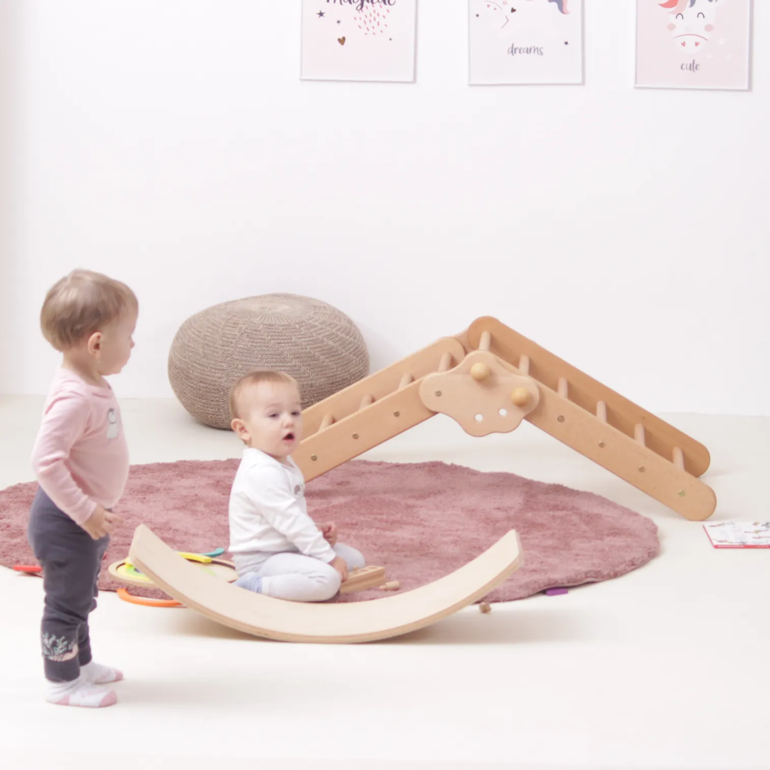 BABY SET of 4: Baby Climbing Triangle + Ramp + Baby Climbing Arch + Balance Board