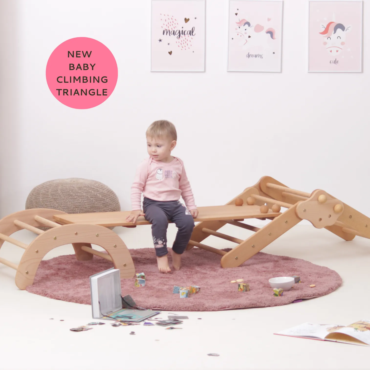 BABY SET of 4: Baby Climbing Triangle + Ramp + Baby Climbing Arch + Balance Board