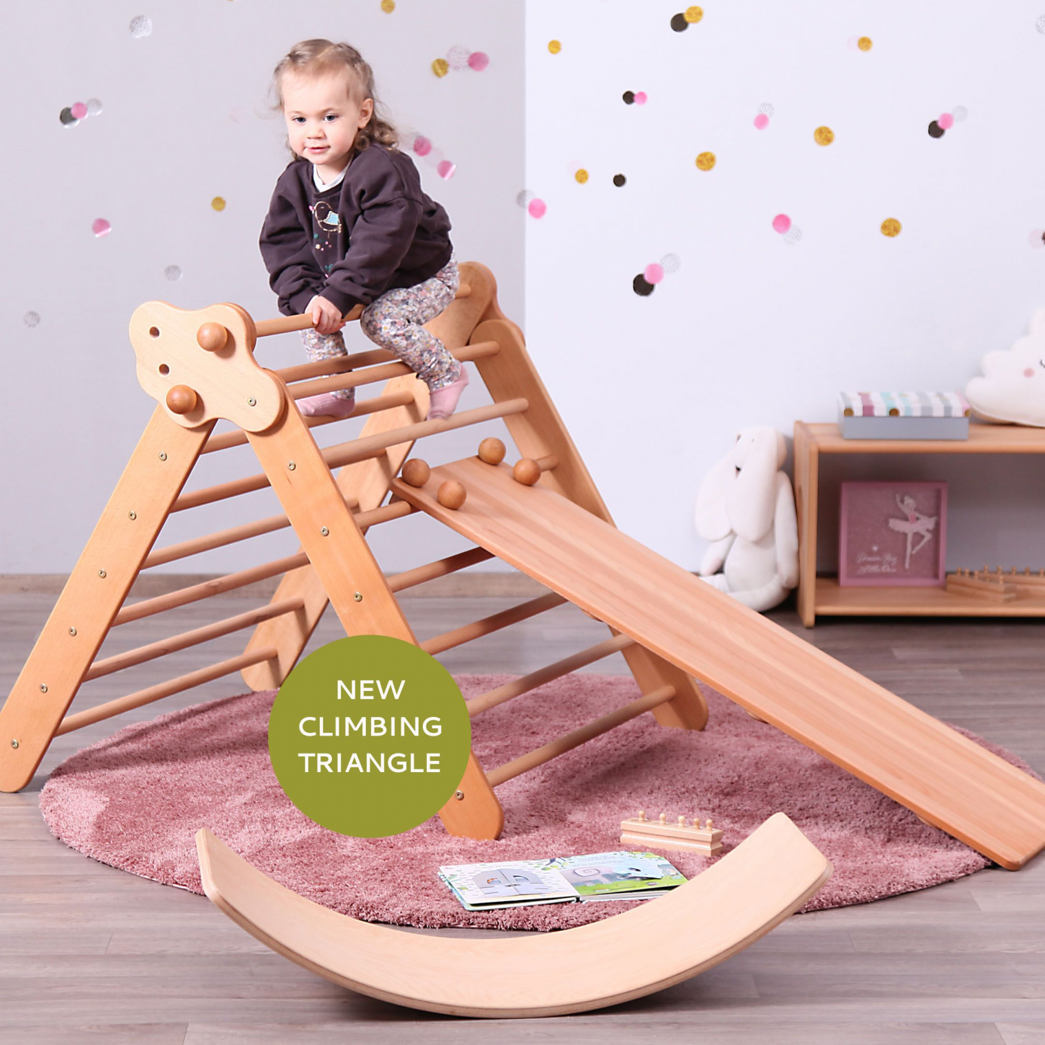 SET of 4: Big Climbing Triangle + Climbing/Sliding Ramp + Big Climbing Arch + Balance Board without Felt Strips