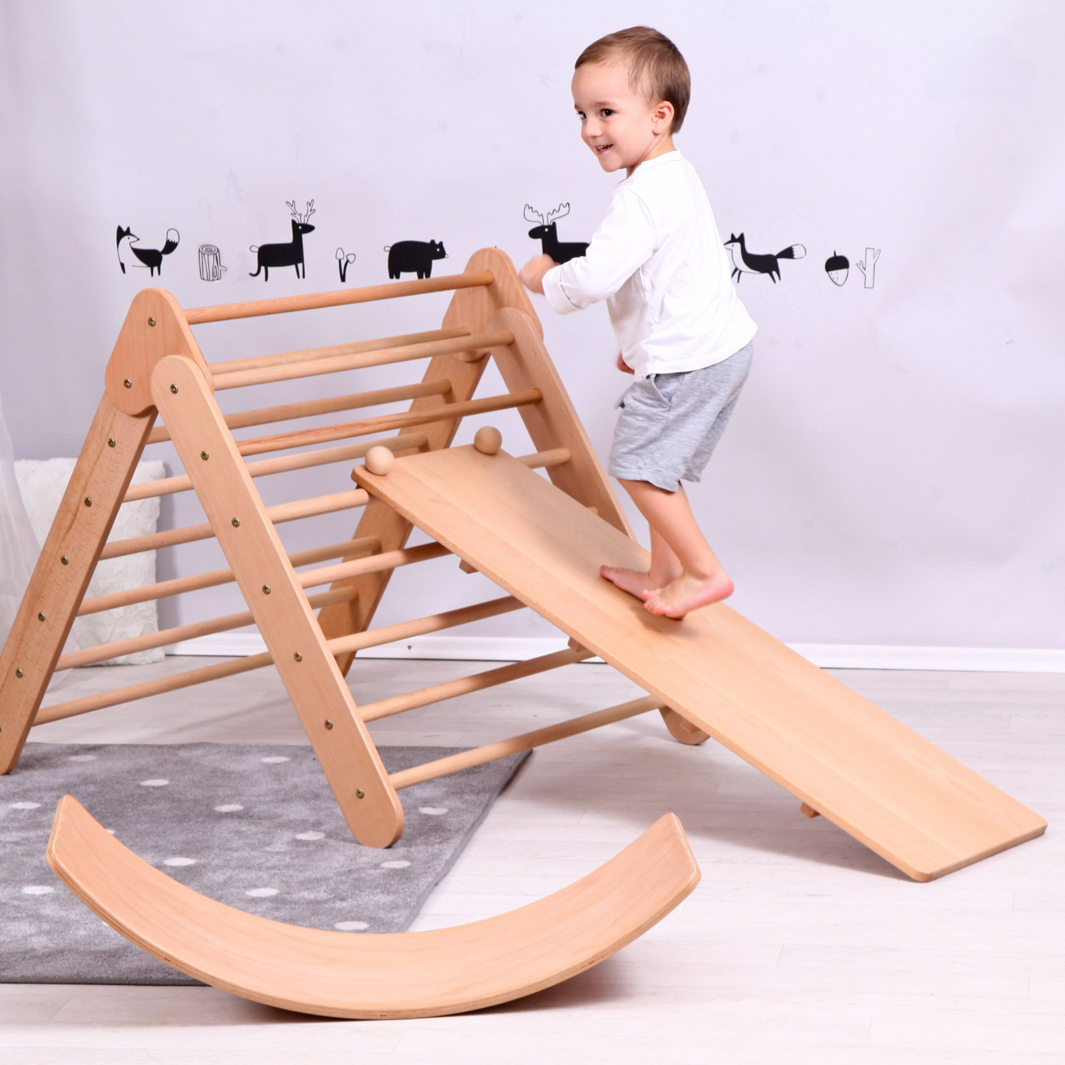 BIG SET Of 3: Climbing Triangle 2in1 + Climbing/Sliding Ramp + Balance Board