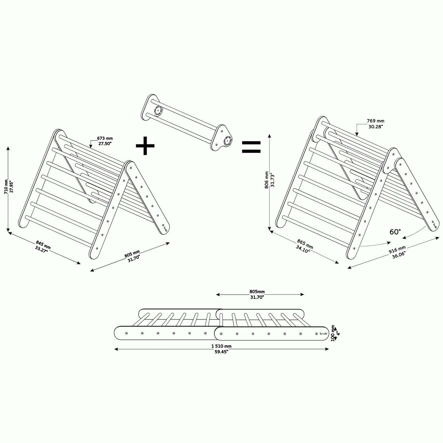 BIG SET Of 3: Climbing Triangle 2in1 + Climbing/Sliding Ramp + Balance Board