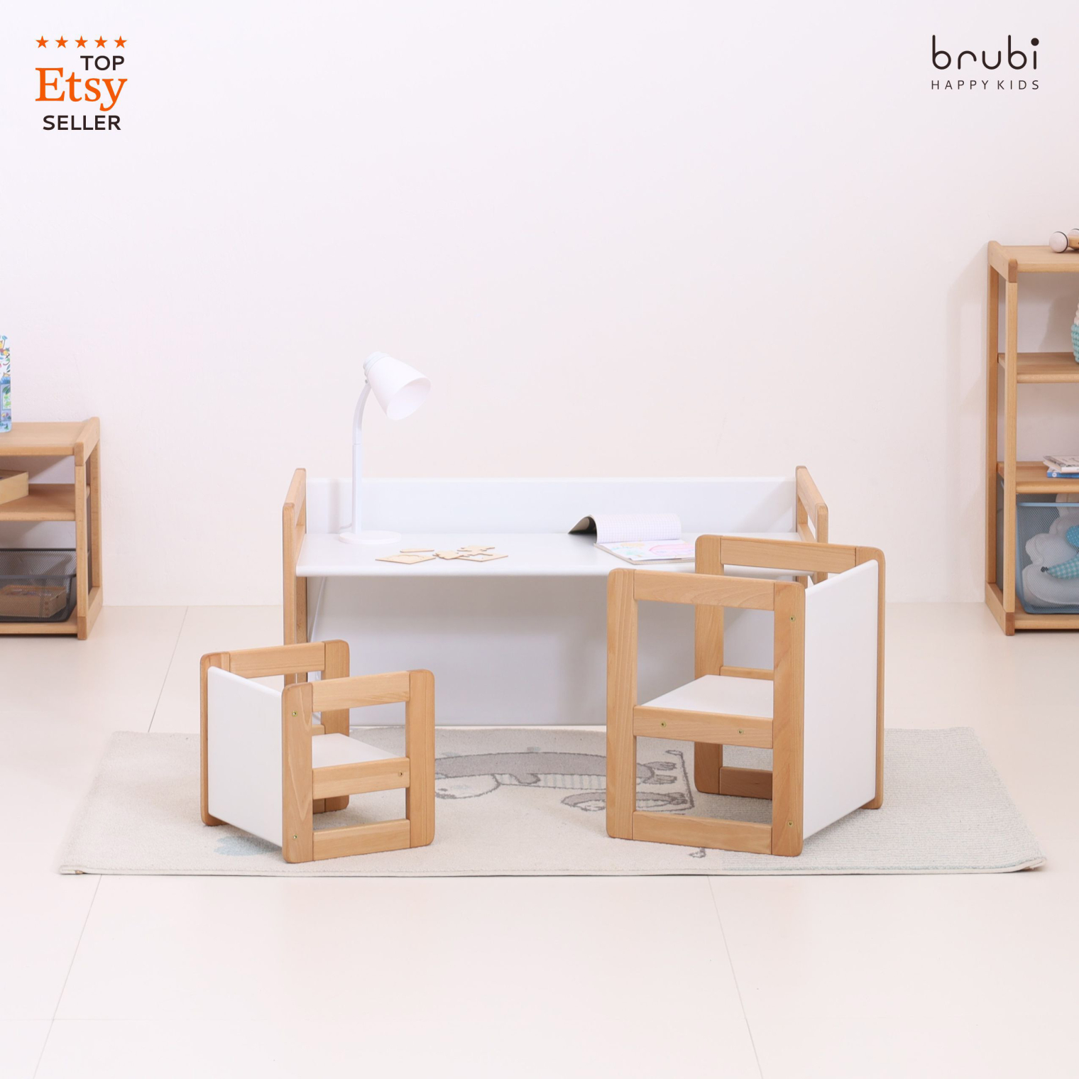 Big set of CUBIE chairs 1+2+3 natural wood + white