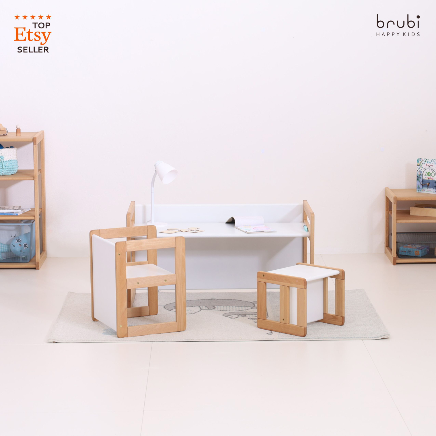 Big set of CUBIE chairs 1+2+3 natural wood + white