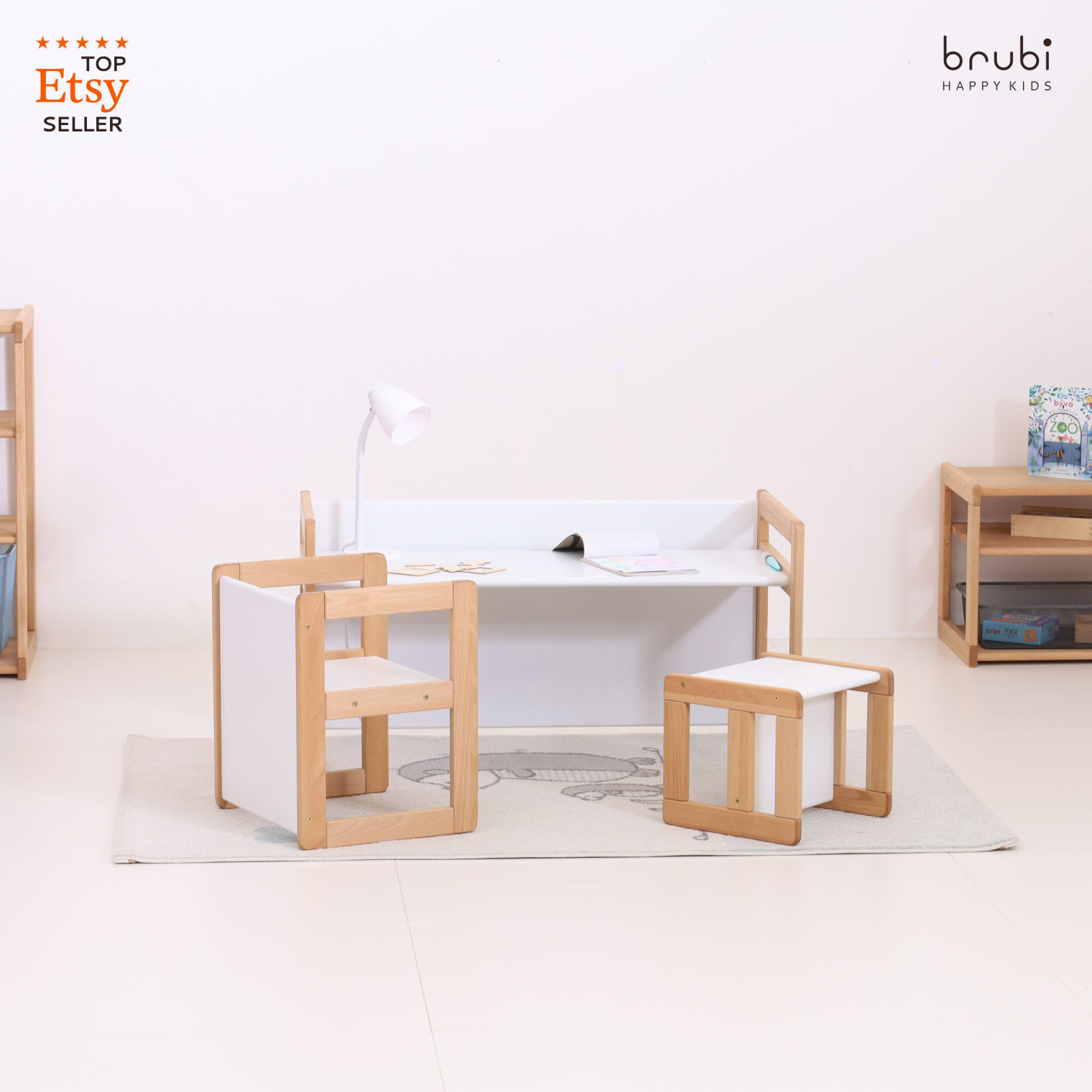 Big set of CUBIE chairs 1+2+3 natural wood + white