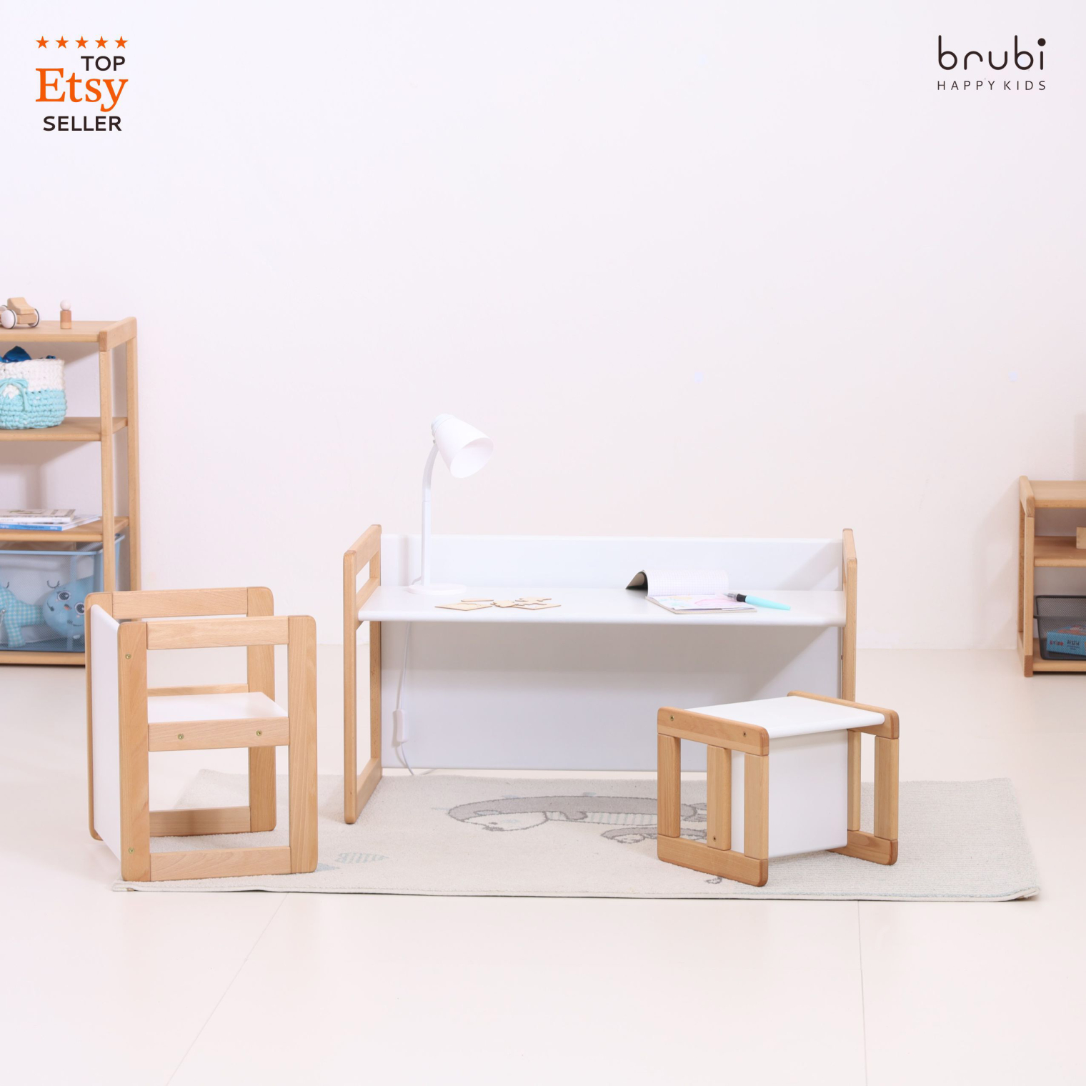 Big set of CUBIE chairs 1+2+3 natural wood + white