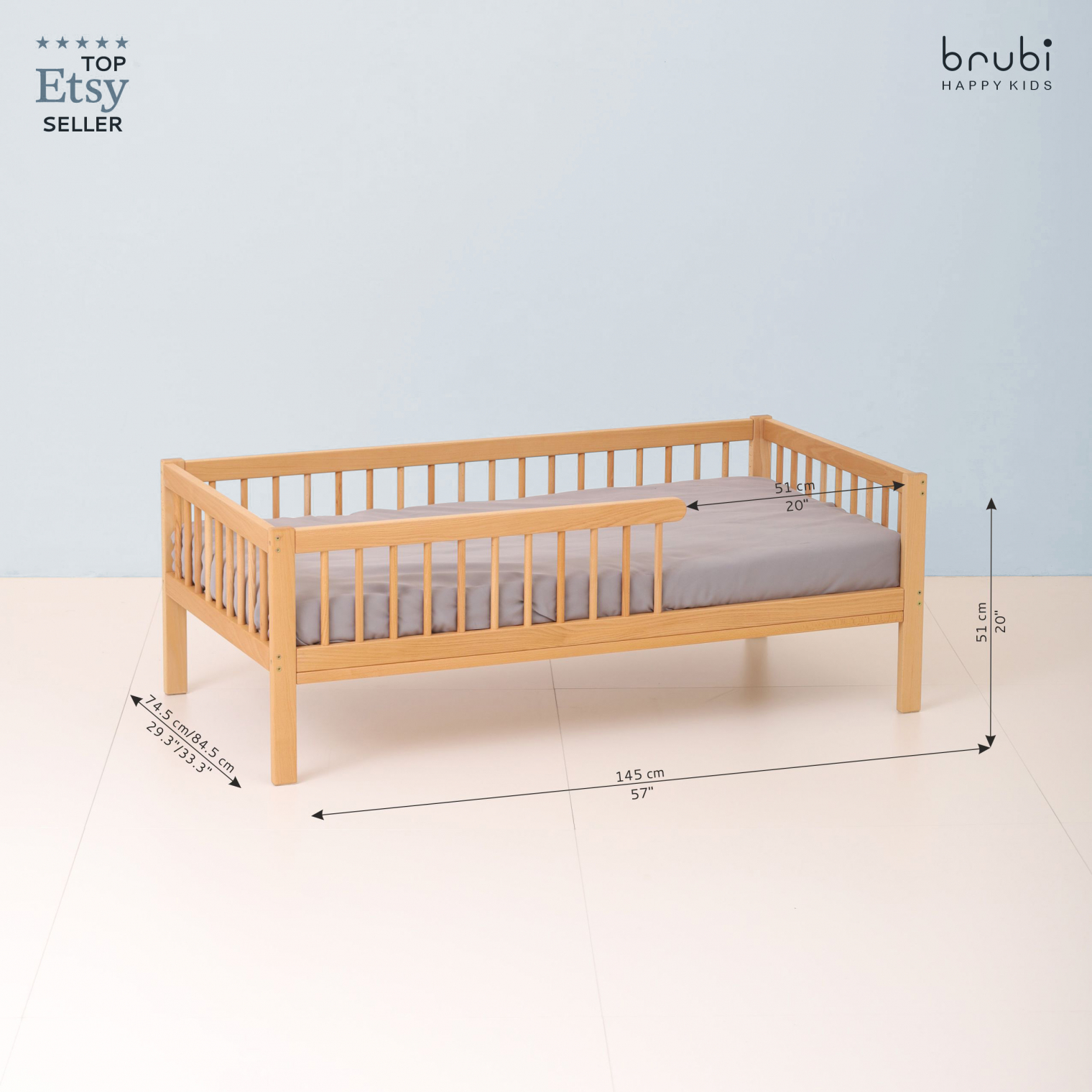 MONTEbed with rails and slatted bed base - dimensions