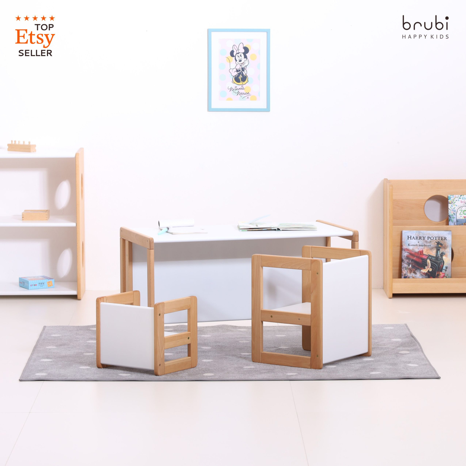 Big set of CUBIE chairs 1+2+3 natural wood + white