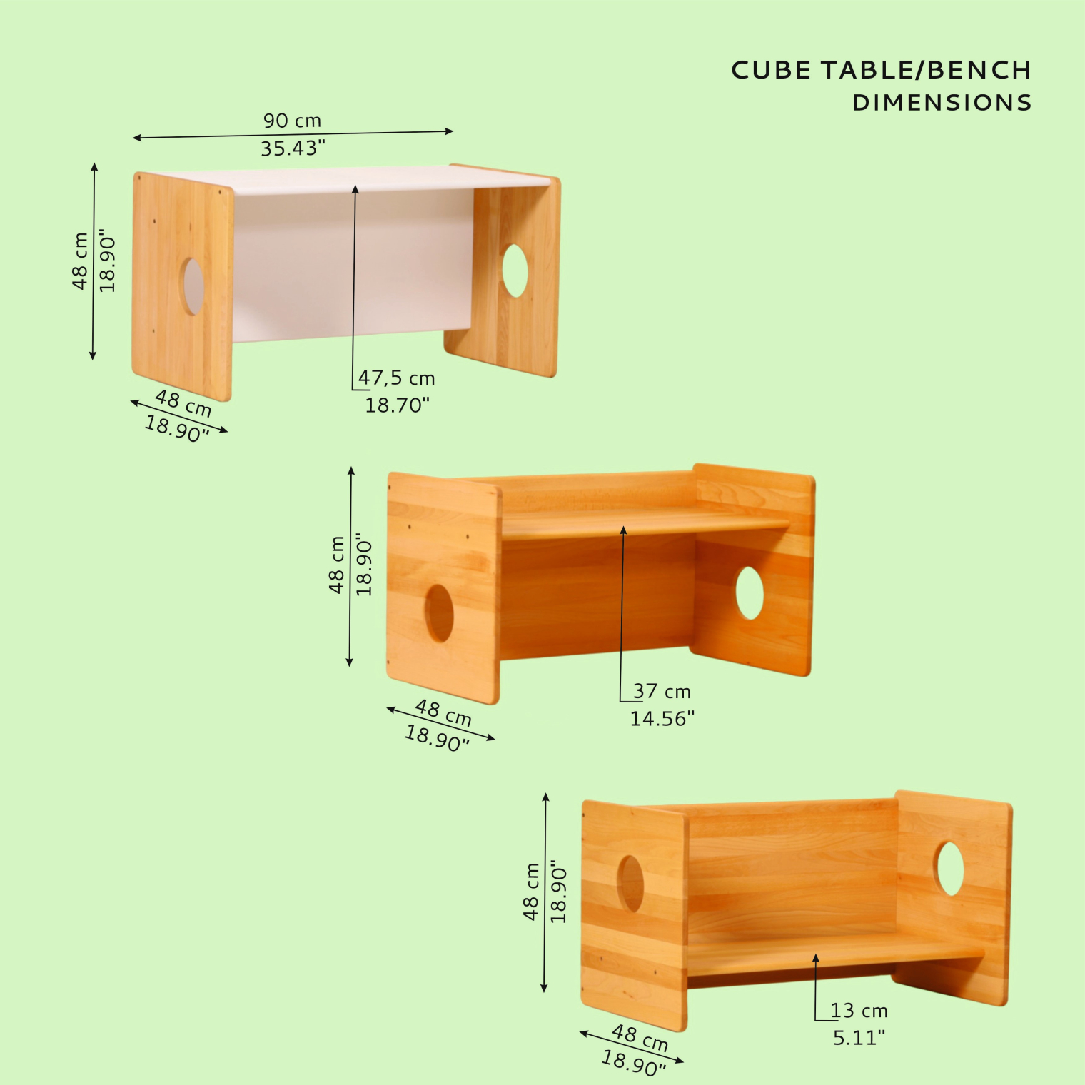 Big set of Montessori cUbe chairs 1+2+3 natural wood + white