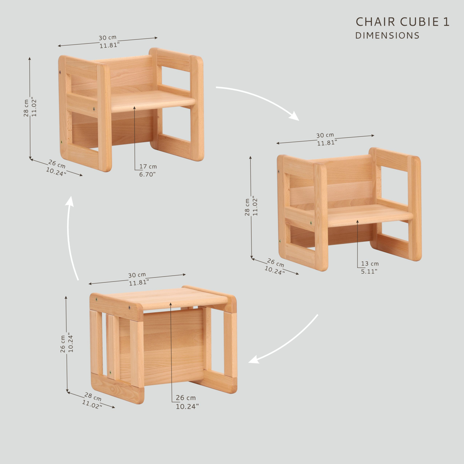 Big set of CUBIE chairs 1+2+3 natural wood + white