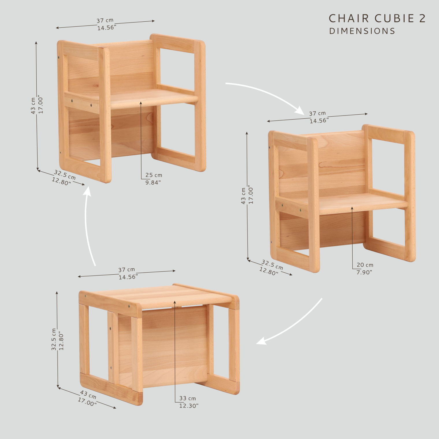 Big set of CUBIE chairs 1+2+3 natural wood + white