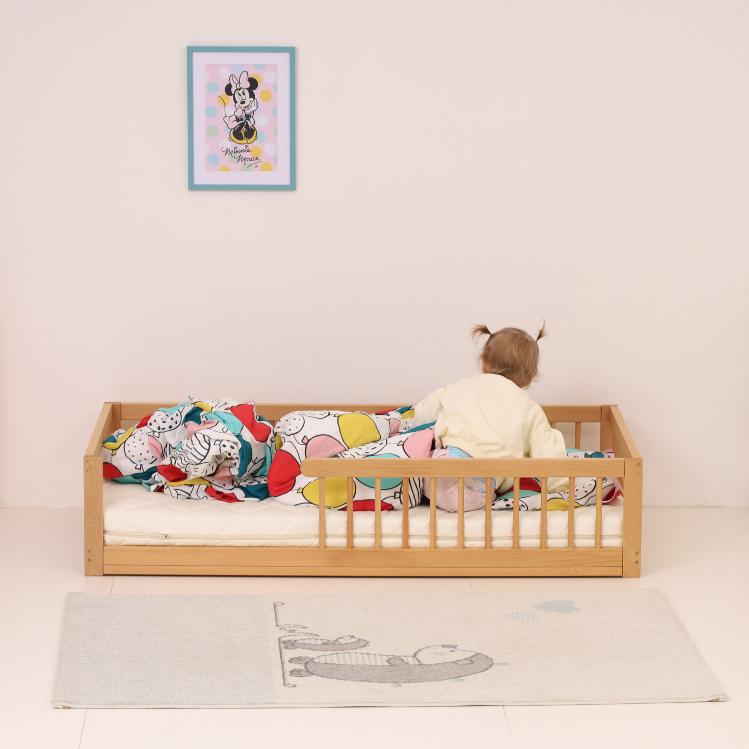 FLOORbed with rails and slatted bed base 140cm x 70 cm