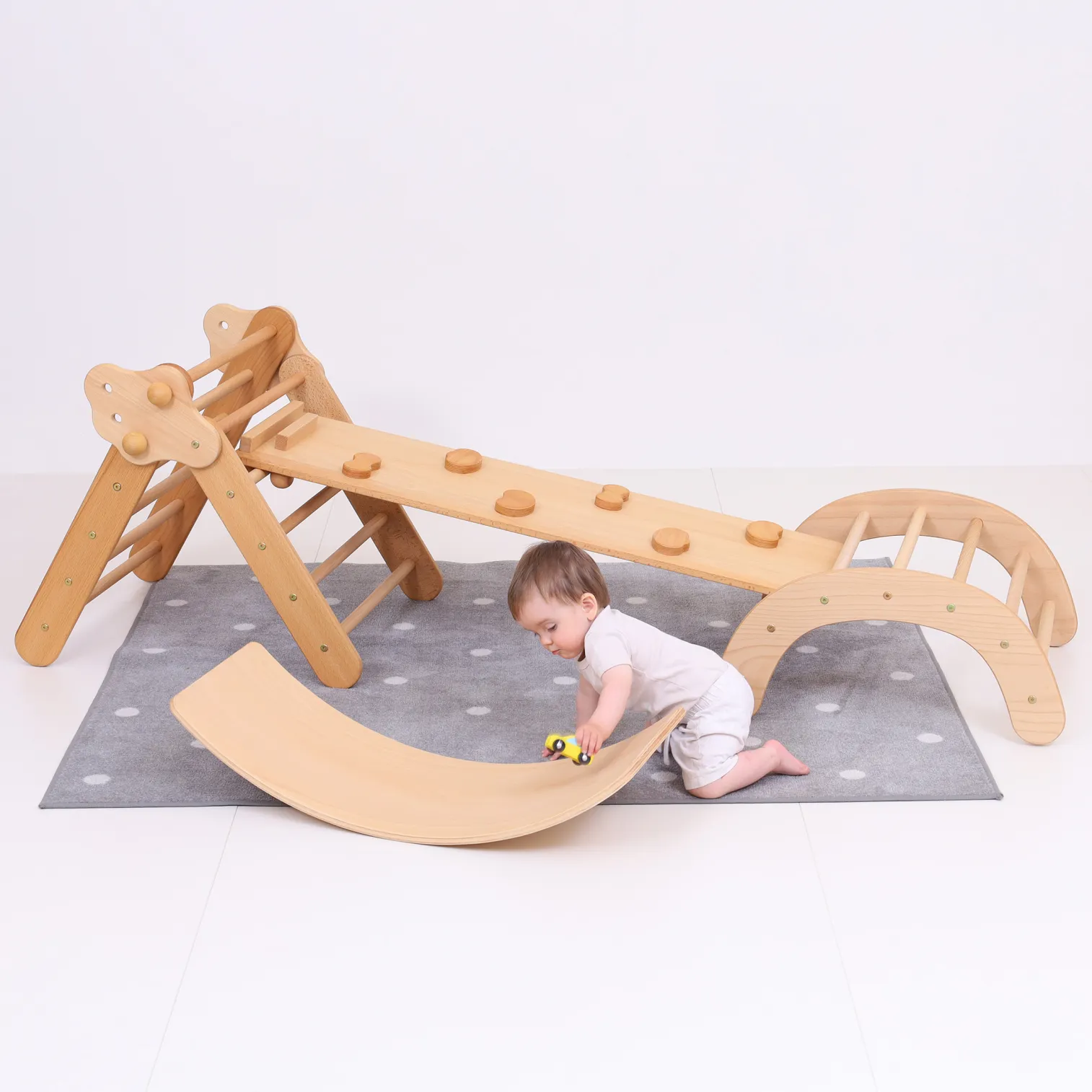 Baby Climbing triangle + Stone/Sliding Ramp + Baby Climbing Arch + Balance Board