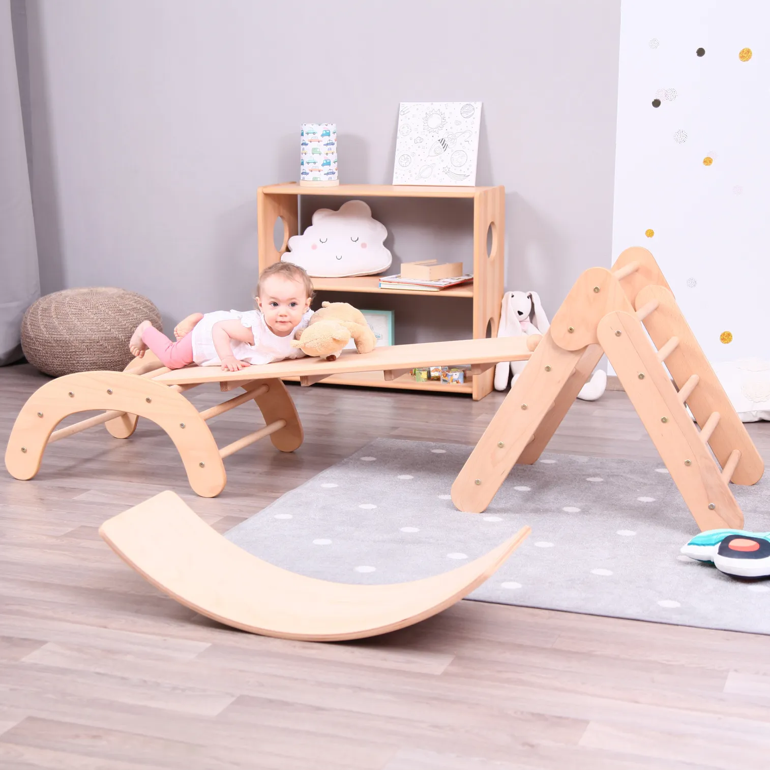 BABY SET Of 4: Baby Climbing Triangle 2in1+ Ramp + Balance Board