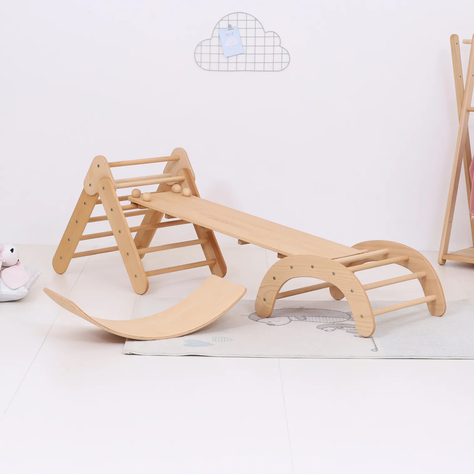 BABY SET Of 4: Baby Climbing Triangle 2in1+ Ramp + Balance Board
