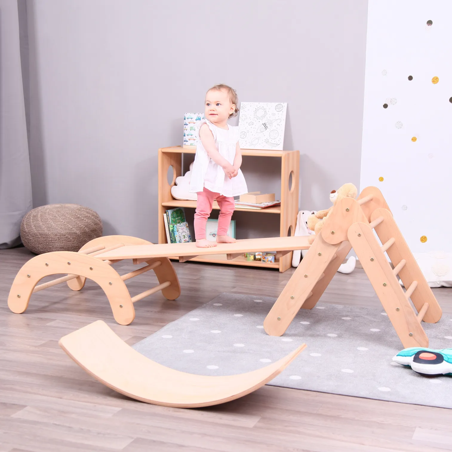 BABY SET Of 4: Baby Climbing Triangle 2in1+ Ramp + Balance Board
