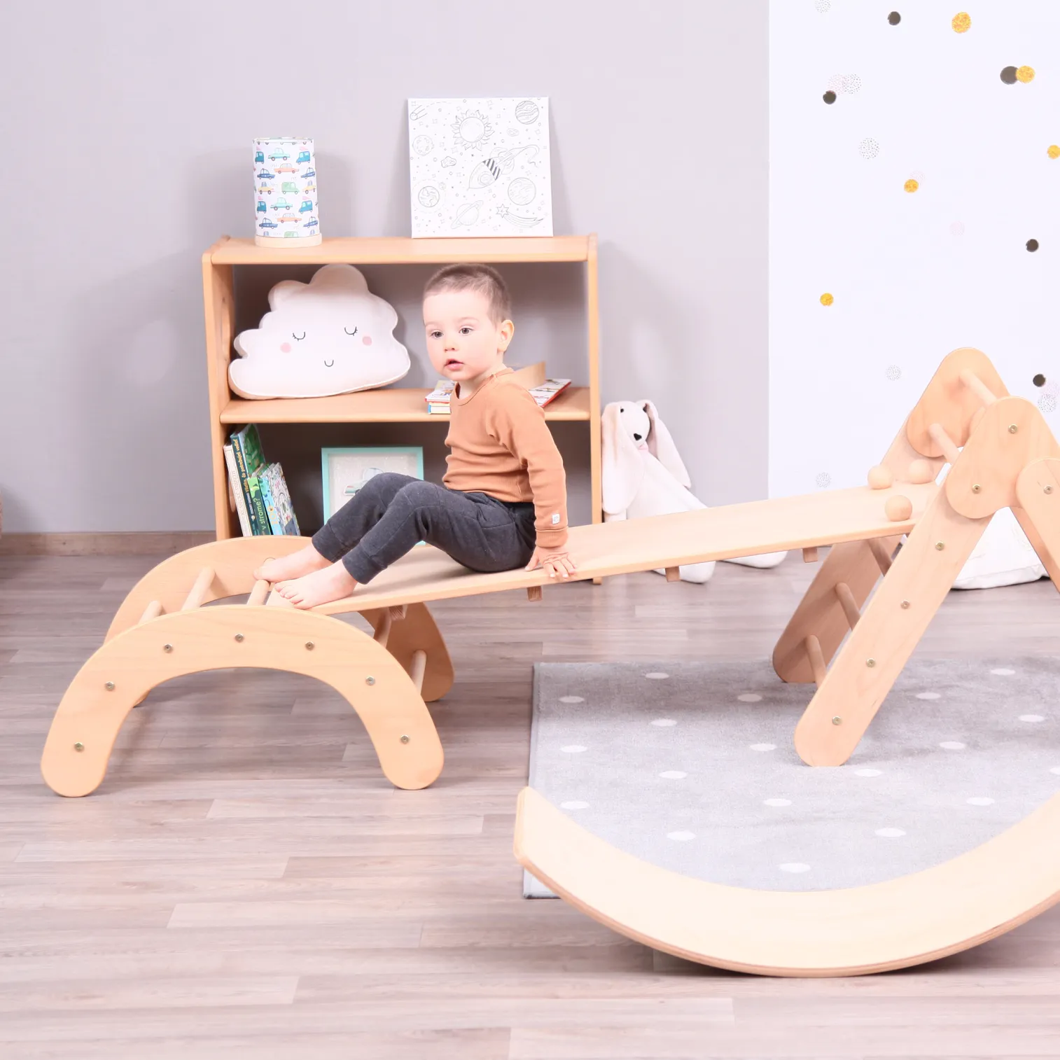 BABY SET of 4: Baby Climbing Triangle 2in1 + Ramp + Baby Climbing Arch + Balance Board