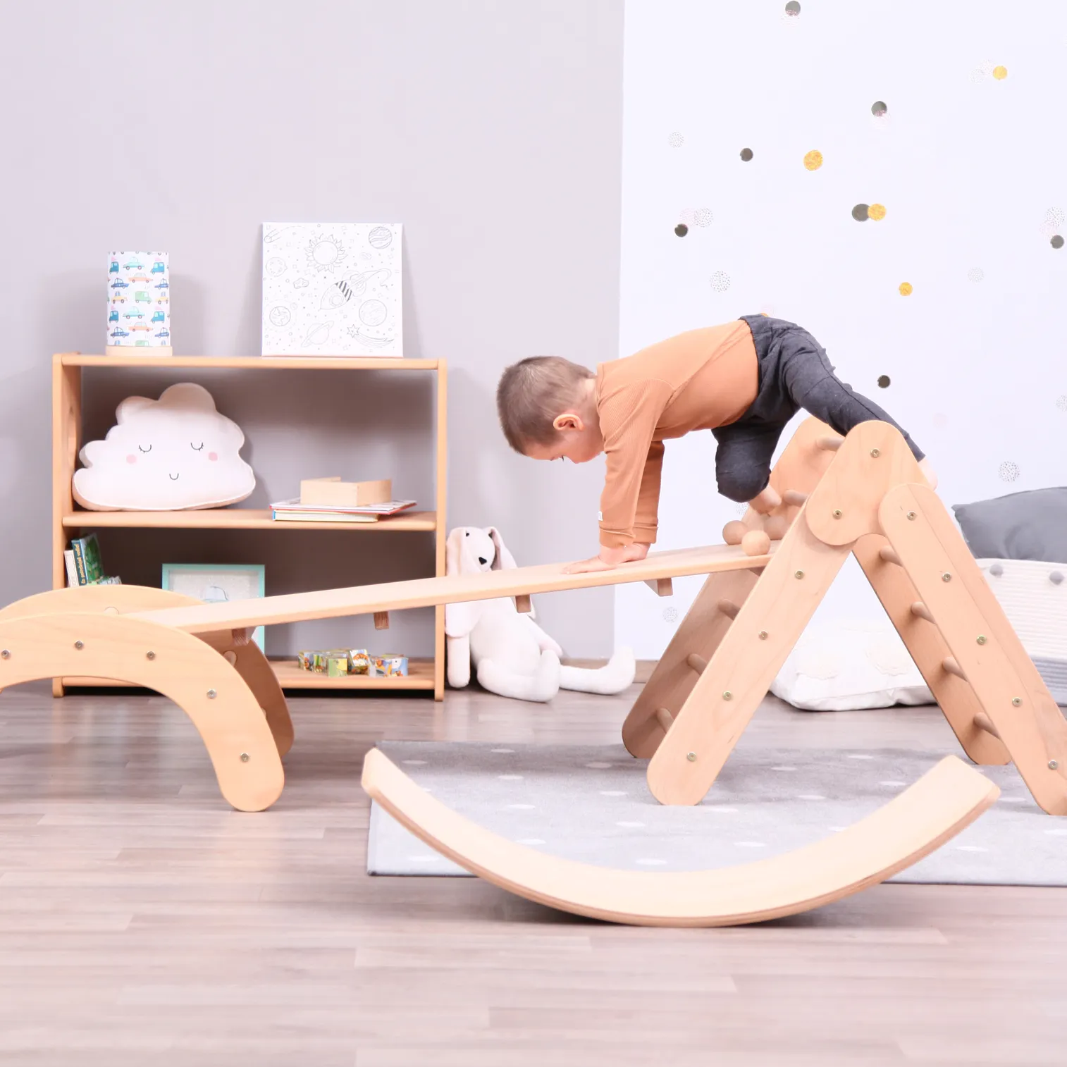 BABY SET Of 4: Baby Climbing Triangle 2in1+ Ramp + Balance Board