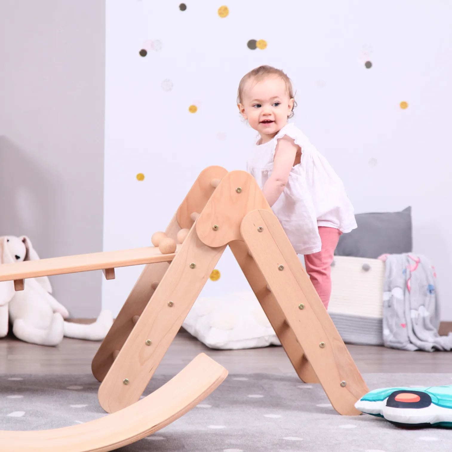 BABY SET of 4: Baby Climbing Triangle 2in1 + Ramp + Baby Climbing Arch + Balance Board