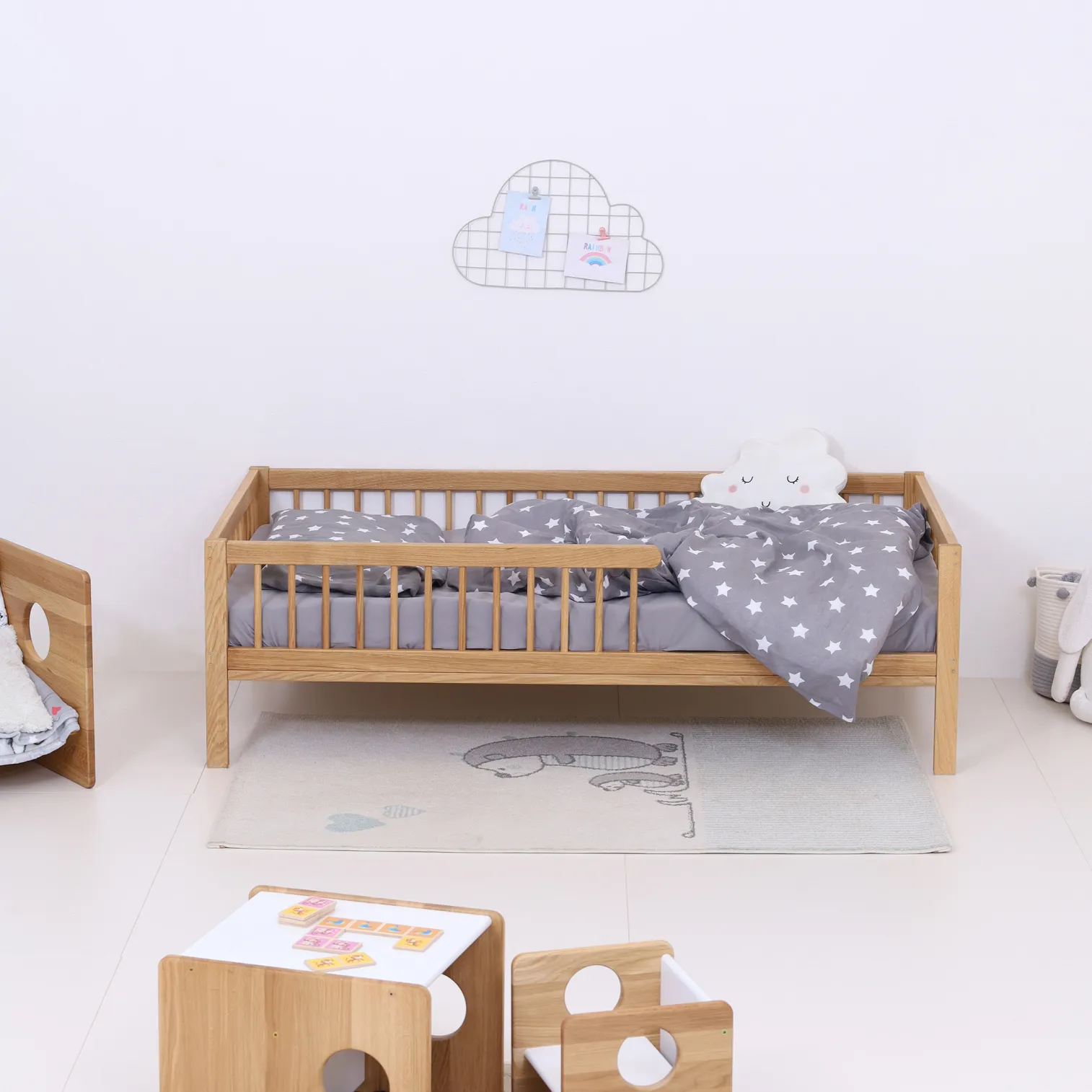 LUXURY OAK COLLECTION ! MONTEbed with rails and slatted bed base 140cm x 70 cm