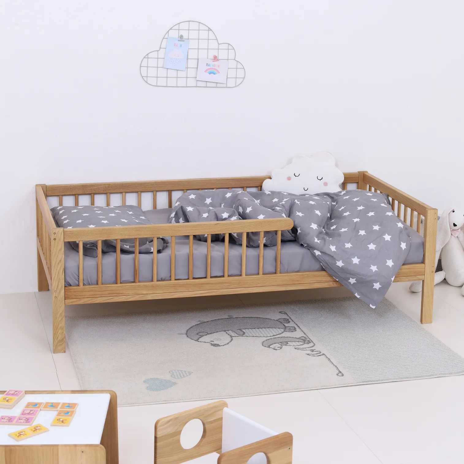 LUXURY OAK COLLECTION ! MONTEbed with rails and slatted bed base 140cm x 70 cm