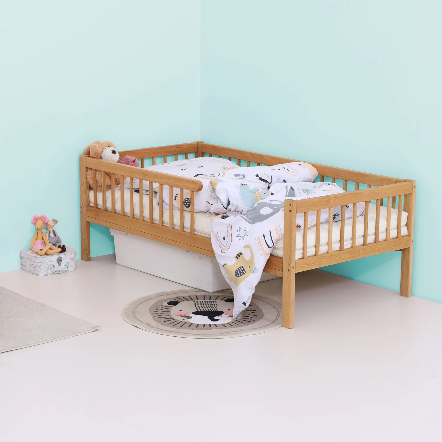 LUXURY OAK COLLECTION ! MONTEbed with rails and slatted bed base 140cm x 70 cm