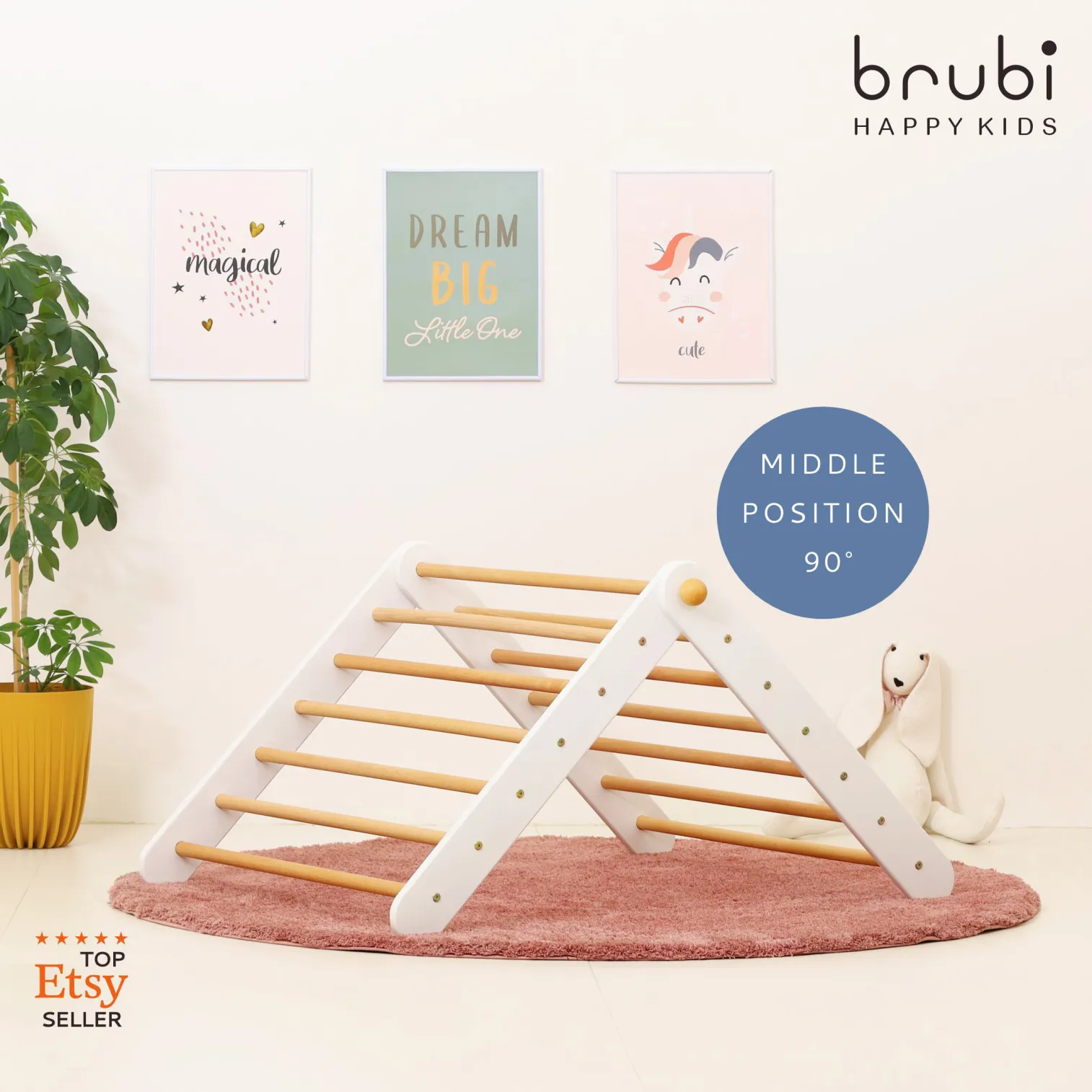 CLIMBIE climbing triangle white side panels and natural wooden rungs – Scandinavian style