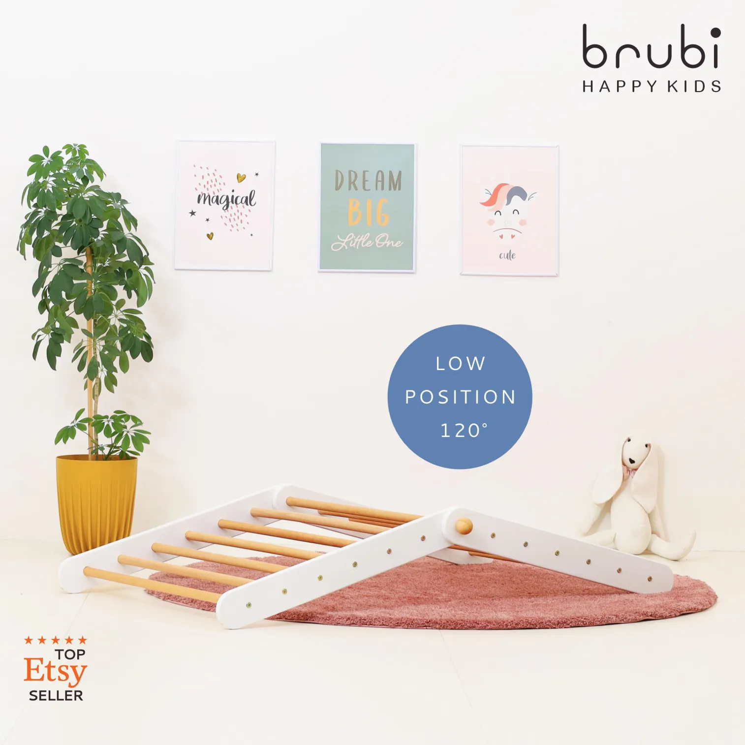 CLIMBIE big wooden climbing triangle in lower, wider position – safe setup for younger toddlers