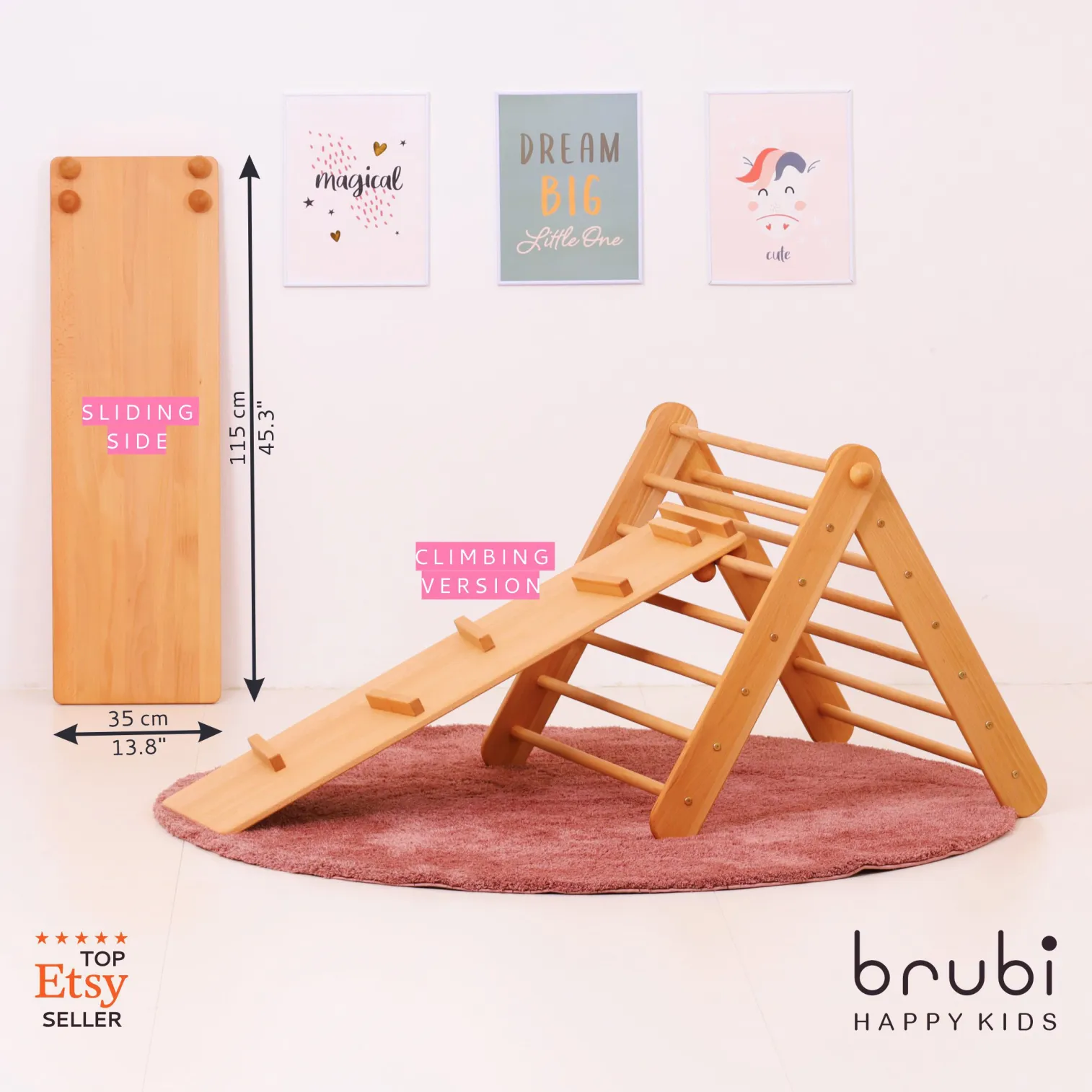 CLIMBIE big Montessori wooden climbing triangle with reversible ramp and slide made in EU
