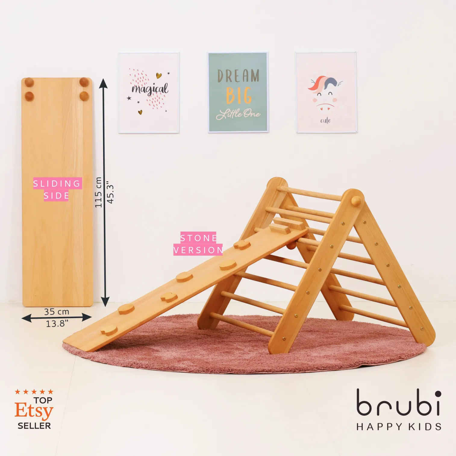CLIMBIE big Montessori wooden climbing triangle with reversible ramp and slide made in EU