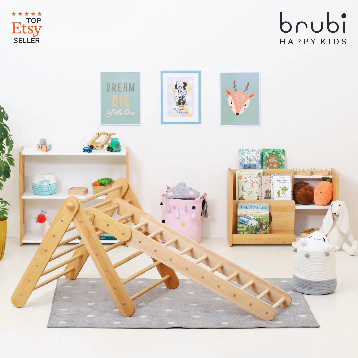 CLIMBIE big Montessori wooden climbing triangle with detachable ladder made of solid beech wood
