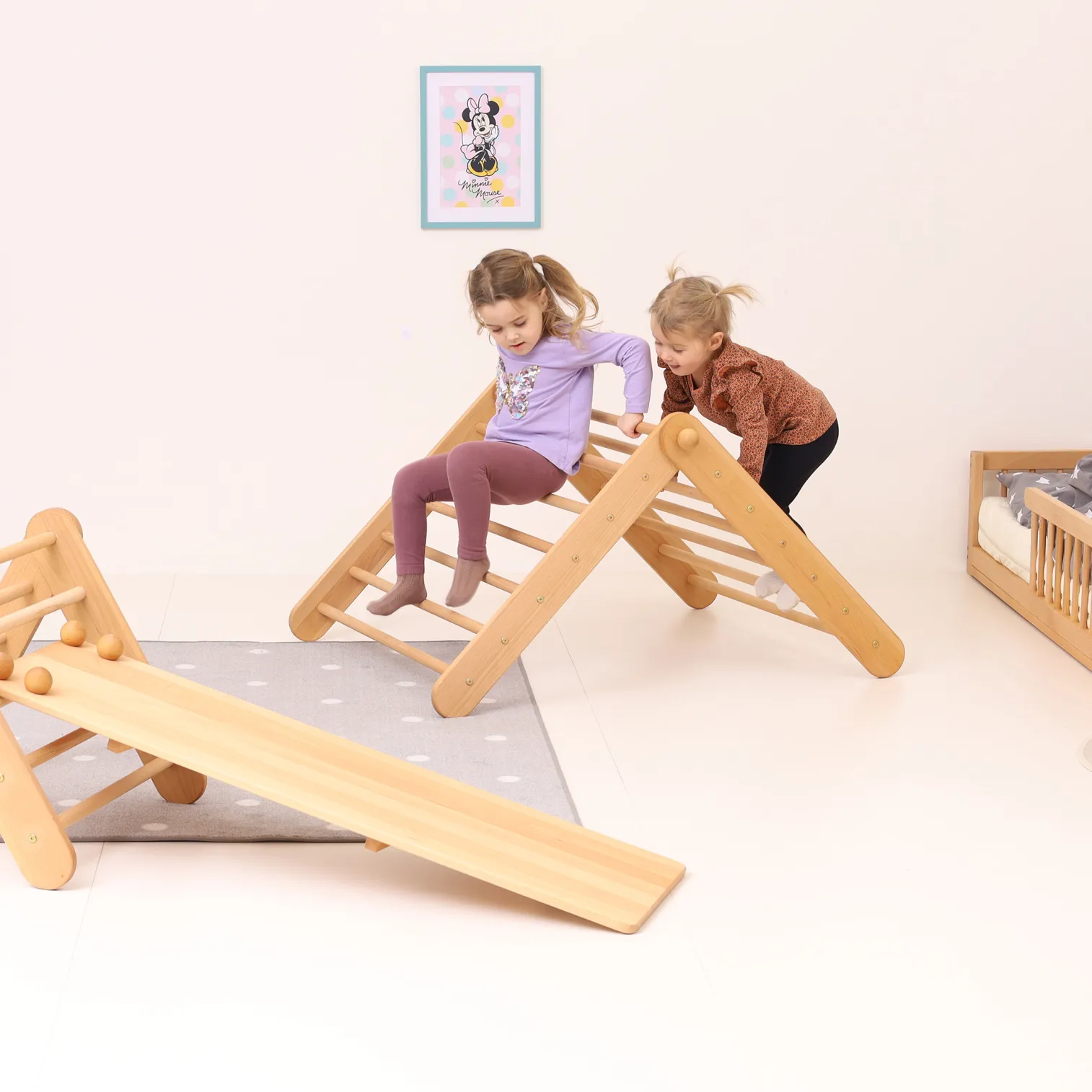CLIMBIE big Montessori wooden climbing triangle with reversible ramp and slide made in EU