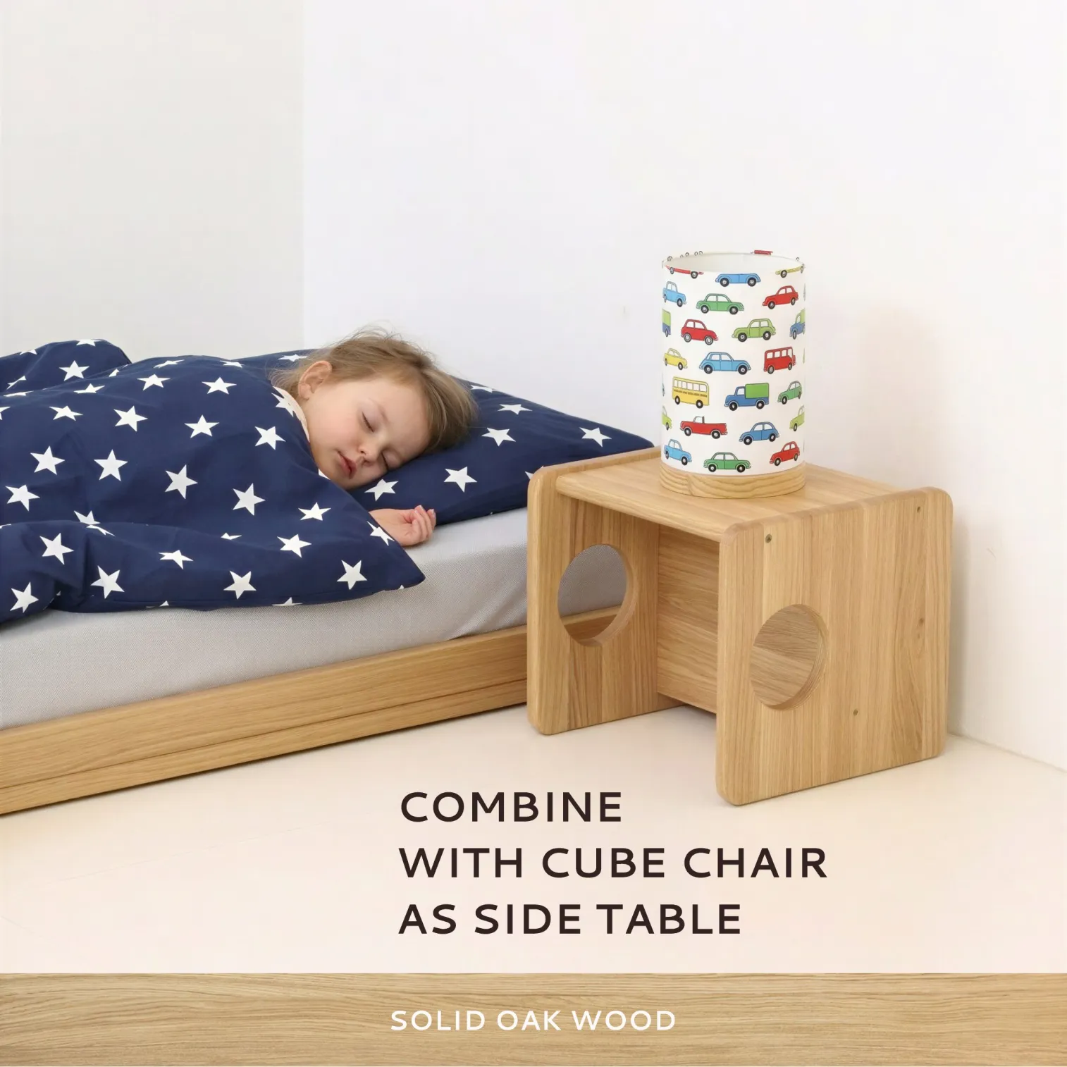 FRAMEbed styled with bedding in a calm Scandinavian kids room