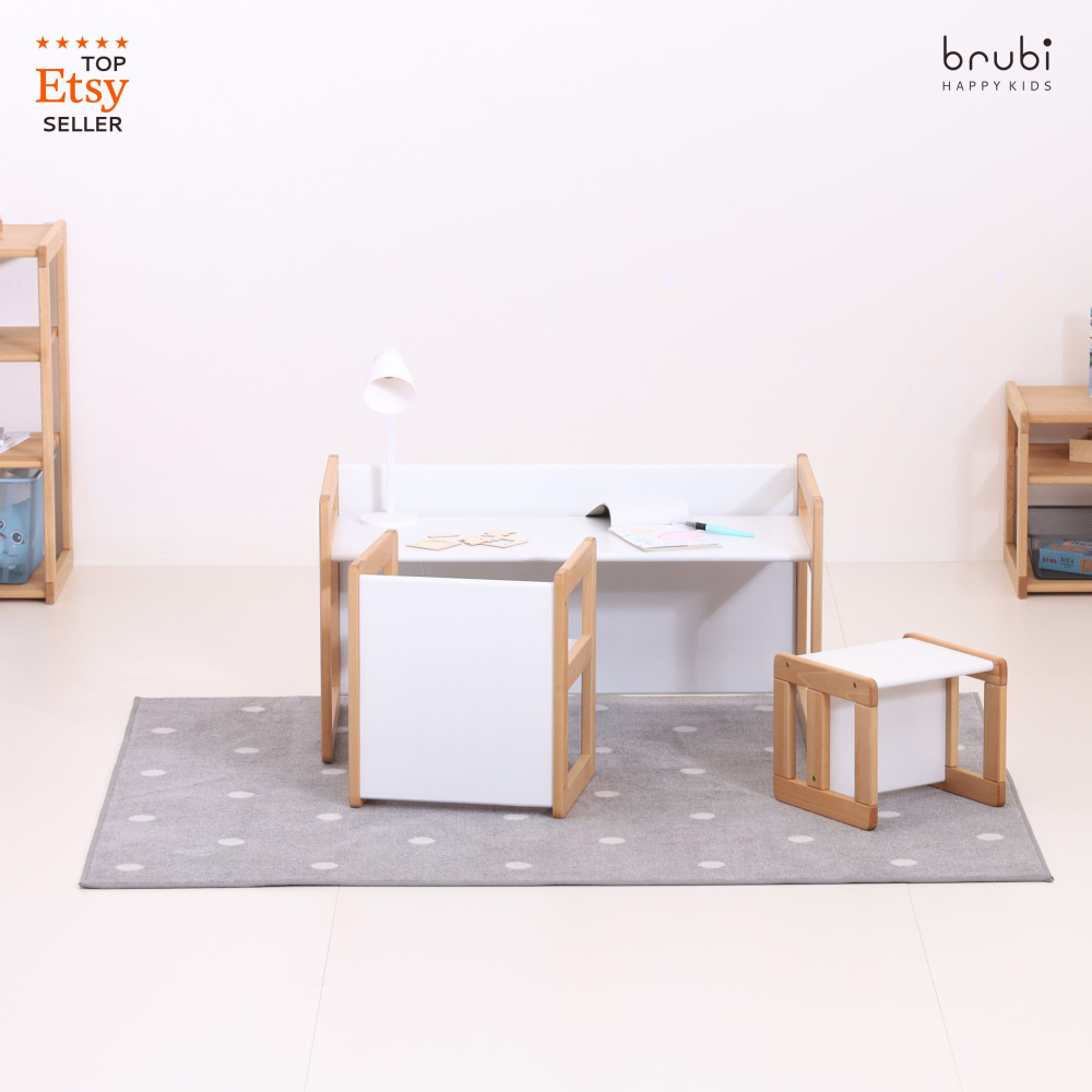 Big set of CUBIE chairs 1+2+3 natural wood + white